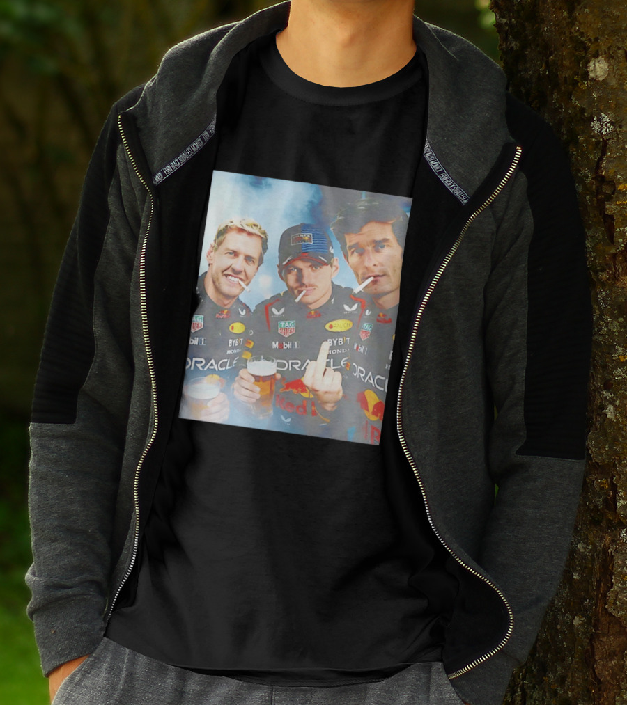 Red Bull Racing Vettel Verstappen Webber Smoking Fun F1 Legends Team Oracle T-Shirt