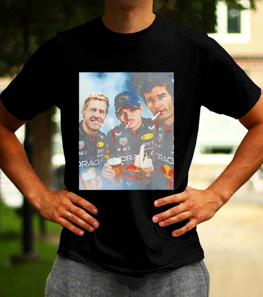 Red Bull Racing Vettel Verstappen Webber Smoking Fun F1 Legends Team Oracle T-Shirt