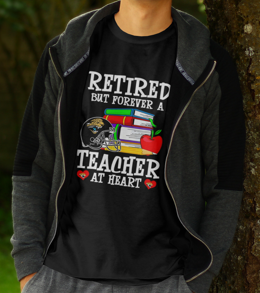 Retired But Forever A Teacher At Heart Jacksonville Jaguars Helmet Books Apple T-Shirt