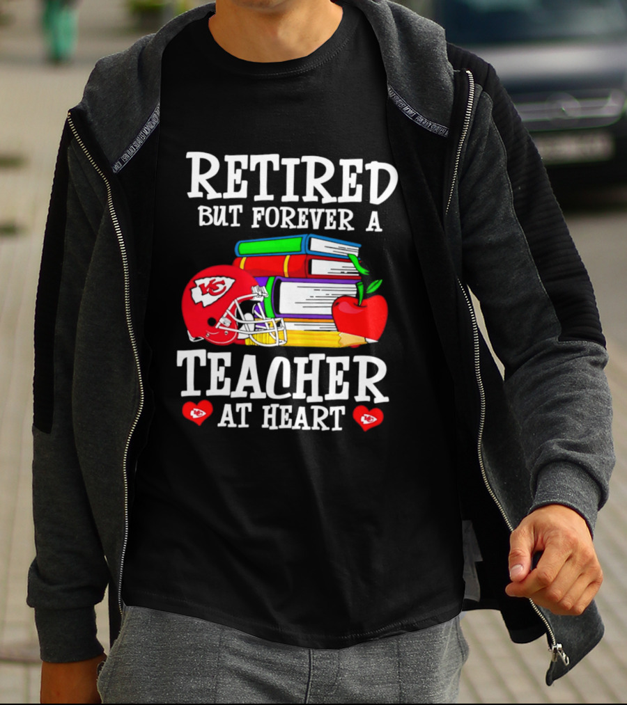 Kansas City Chiefs Retired But Forever A Teacher At Heart Books Helmet Apple T-Shirt