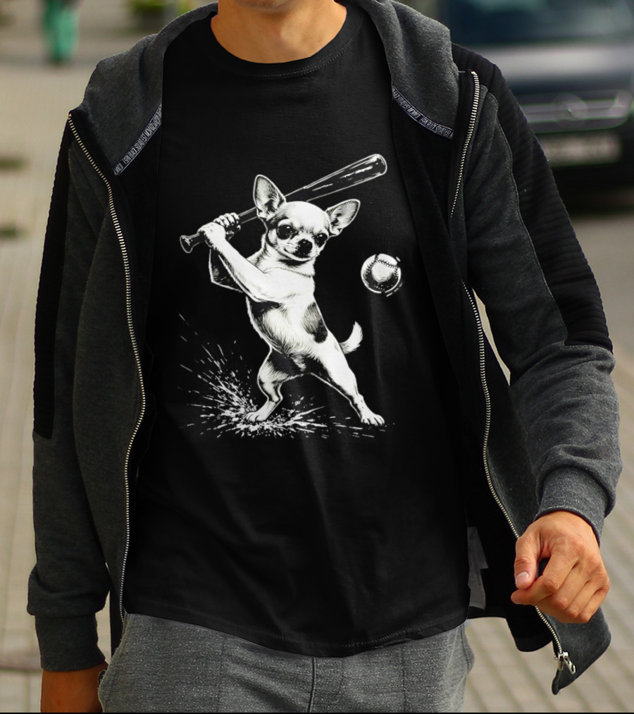 Chihuahua Playing Baseball Batting Cute Dog Sports Humor T-Shirt