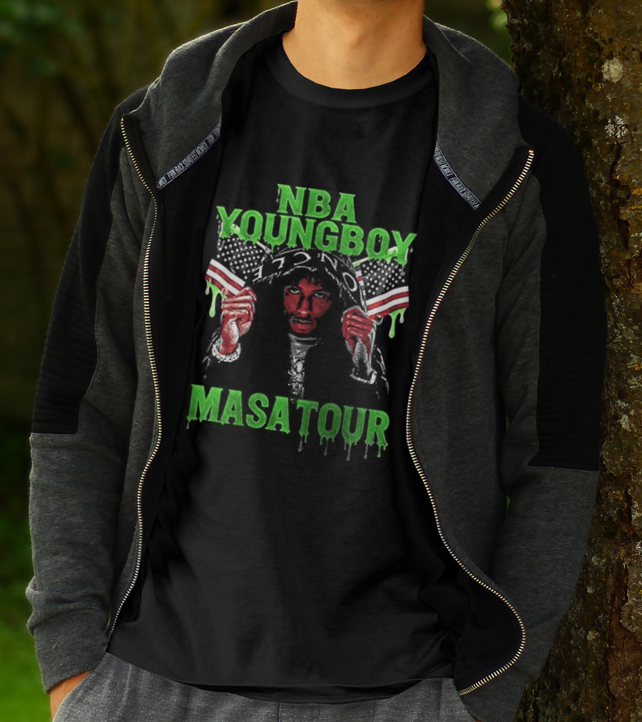 NBA Youngboy Masa Tour Tracklist Green Drip Text With Red Artistic Face T-Shirt