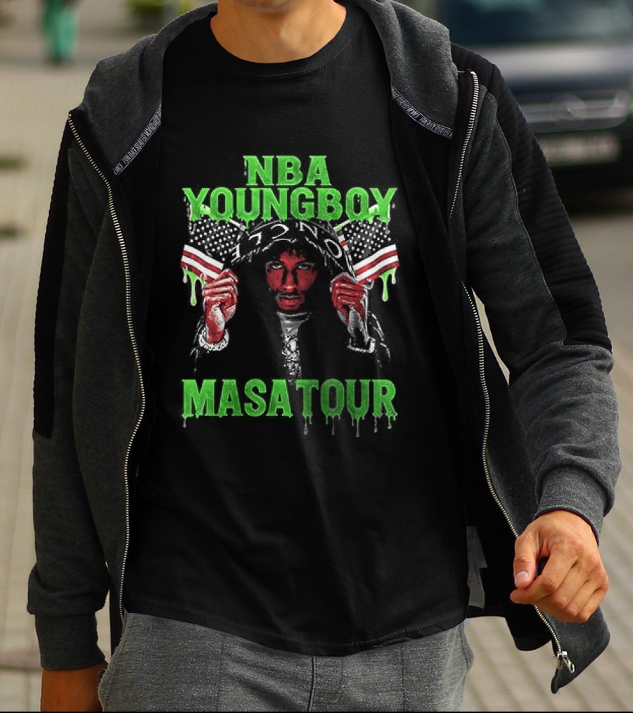 NBA Youngboy Masa Tour Tracklist Green Drip Text With Red Artistic Face T-Shirt