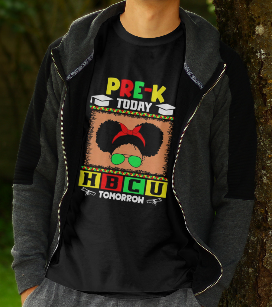 Pre K Today HBCU Tomorrow Graduation Caps Green Red Yellow Blocks T-Shirt