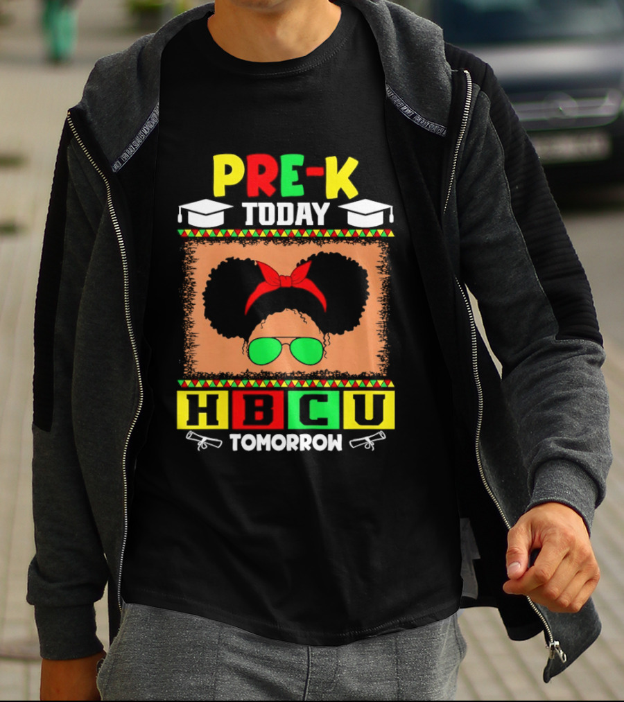 Pre K Today HBCU Tomorrow Graduation Caps Green Red Yellow Blocks T-Shirt