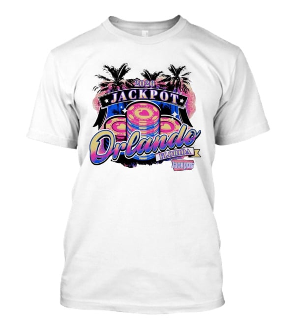 2026 Jackpot Orlando Florida Event With Palm Trees And Poker Chips T-Shirt
