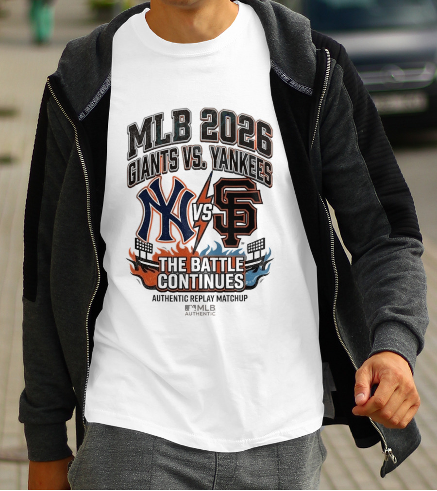 MLB 2026 Giants Vs. Yankees The Battle Continues Authentic Replay Matchup T-Shirt