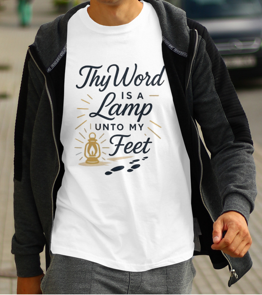 Thy Word Is A Lamp Unto My Feet Lantern Art With Footprints T-Shirt