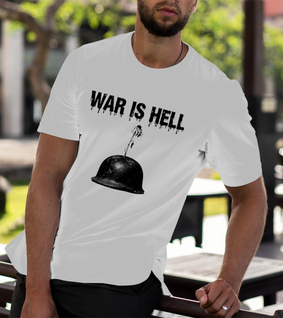 War Is Hell Military Helmet Flower Artillery Contrast T-Shirt