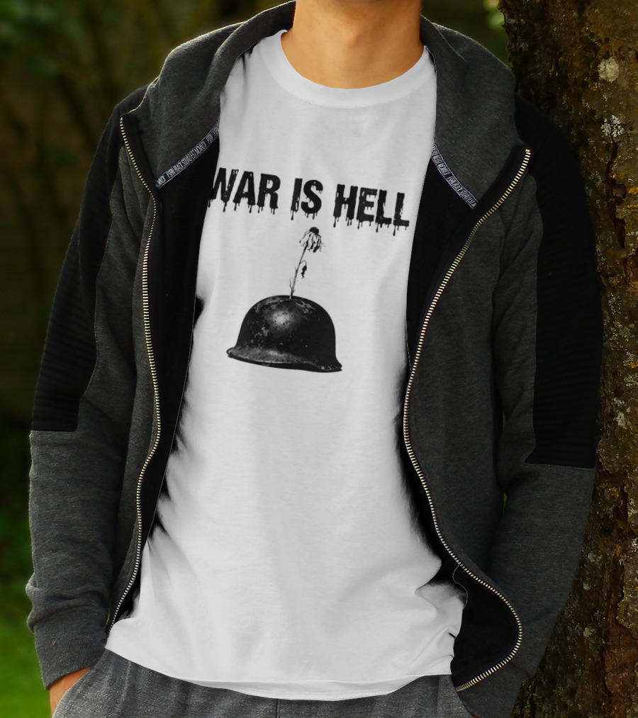 War Is Hell Military Helmet Flower Artillery Contrast T-Shirt