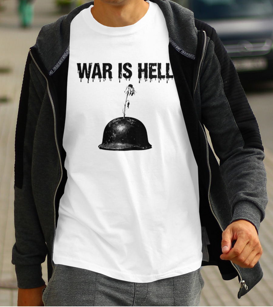 War Is Hell Military Helmet Flower Artillery Contrast T-Shirt