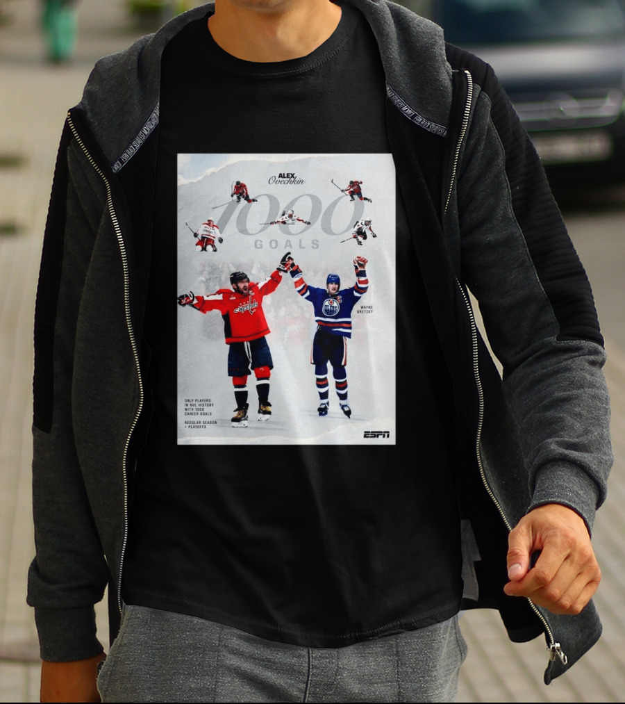 Alex Ovechkin Wayne Gretzky 1000 Goals NHL History ESPN Regular Season Playoffs T-Shirt