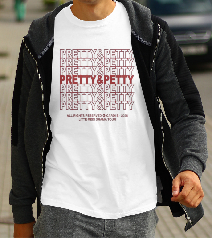 PRETTY & PETTY 2026 Repeat Pattern Textual T-Shirt