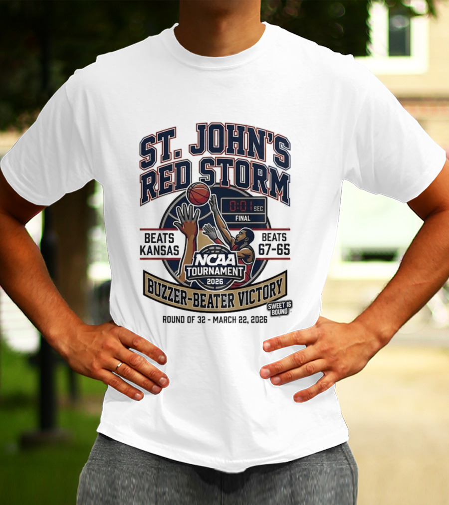 St. John's Red Storm Buzzer Beater Victory Over Kansas NCAA Tournament 2026 T-Shirt