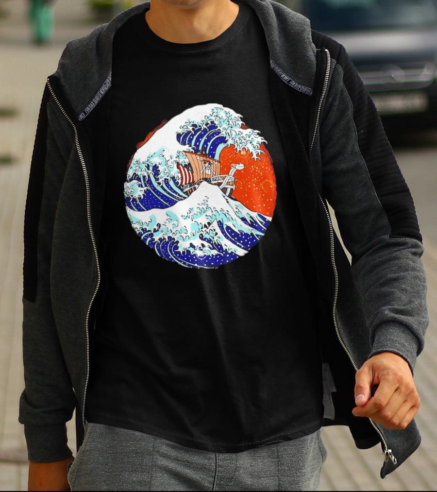 The Great Pirate Of Kanagawa Going Merry On A Great Wave Japanese Art Fusion T-Shirt