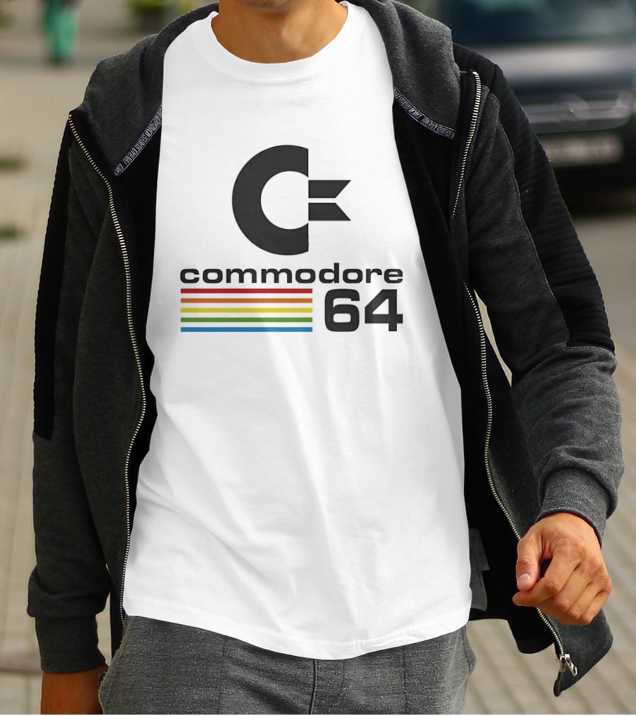 Commodore 64 Retro Computer Logo With Rainbow Stripes T-Shirt