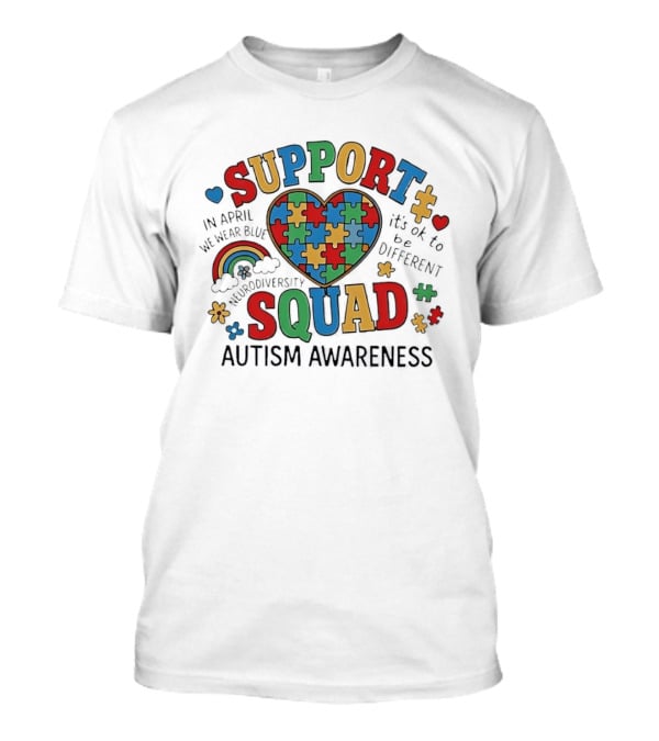 Autism Awareness Support Squad Neurodiversity Rainbow Puzzle Heart T-Shirt