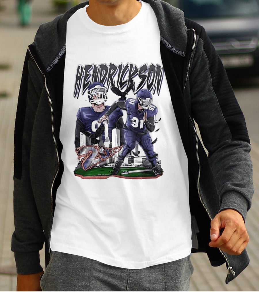 Hendrickson 91 Baltimore Ravens Hand Drawn Football Player T-Shirt