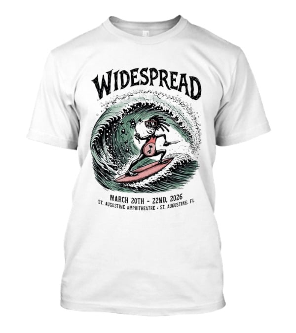 Widespread March 20th 22nd 2026 St Augustine Amphitheatre Surfing Skeleton T-Shirt