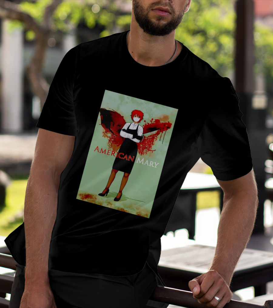 American Mary Mason Bloody Horror Art With Mask And Knife T-Shirt