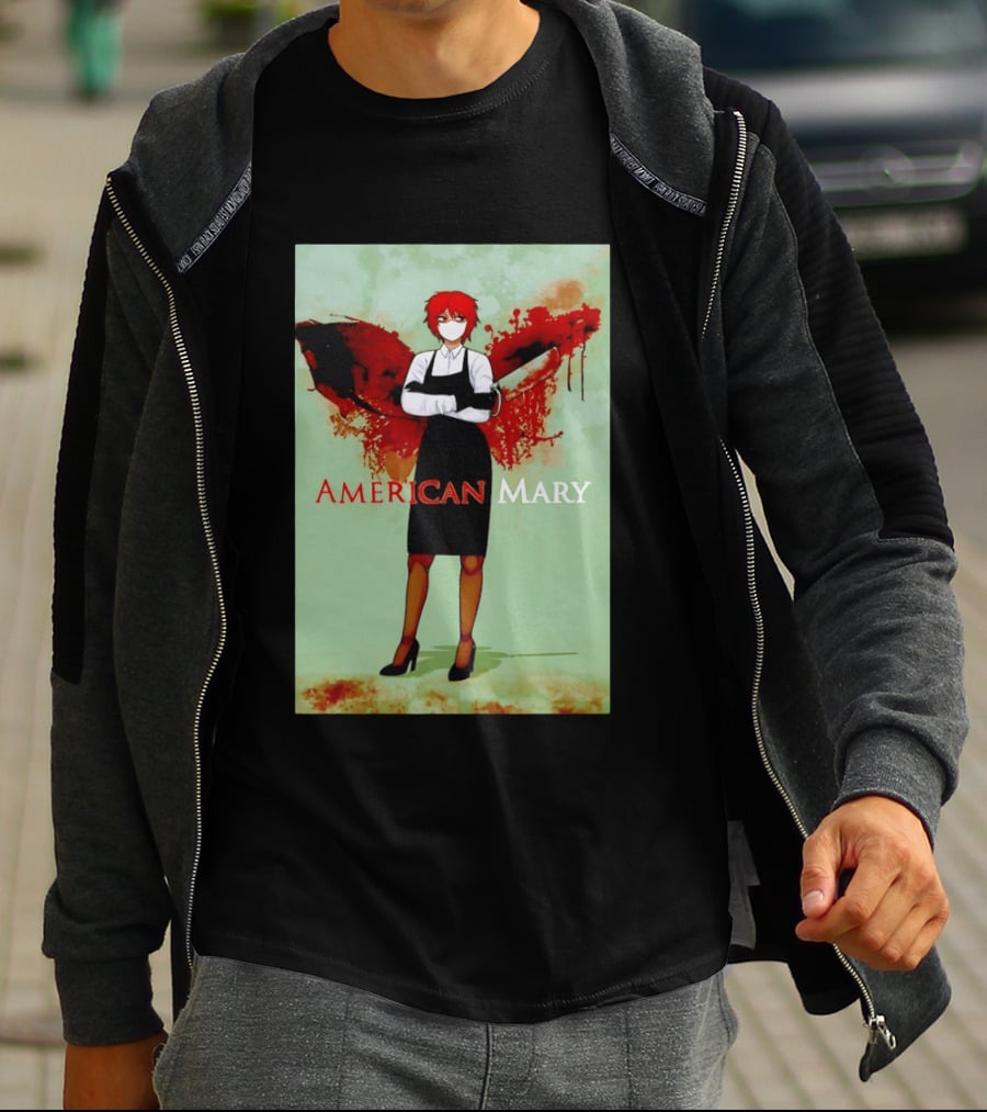 American Mary Mason Bloody Horror Art With Mask And Knife T-Shirt