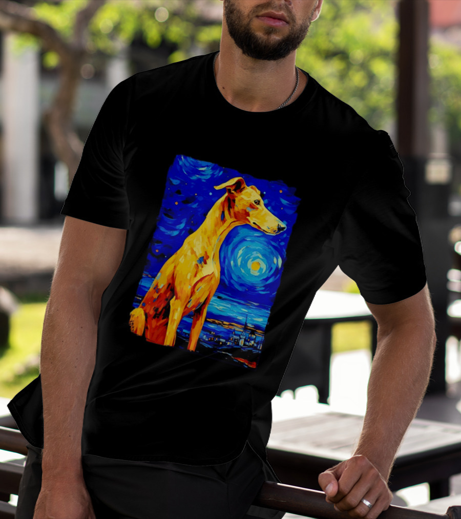 Greyhound Dog In The Starry Night By Vincent Van Gogh T-Shirt