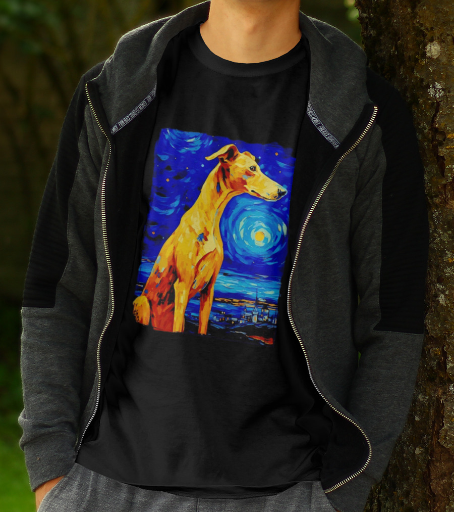Greyhound Dog In The Starry Night By Vincent Van Gogh T-Shirt
