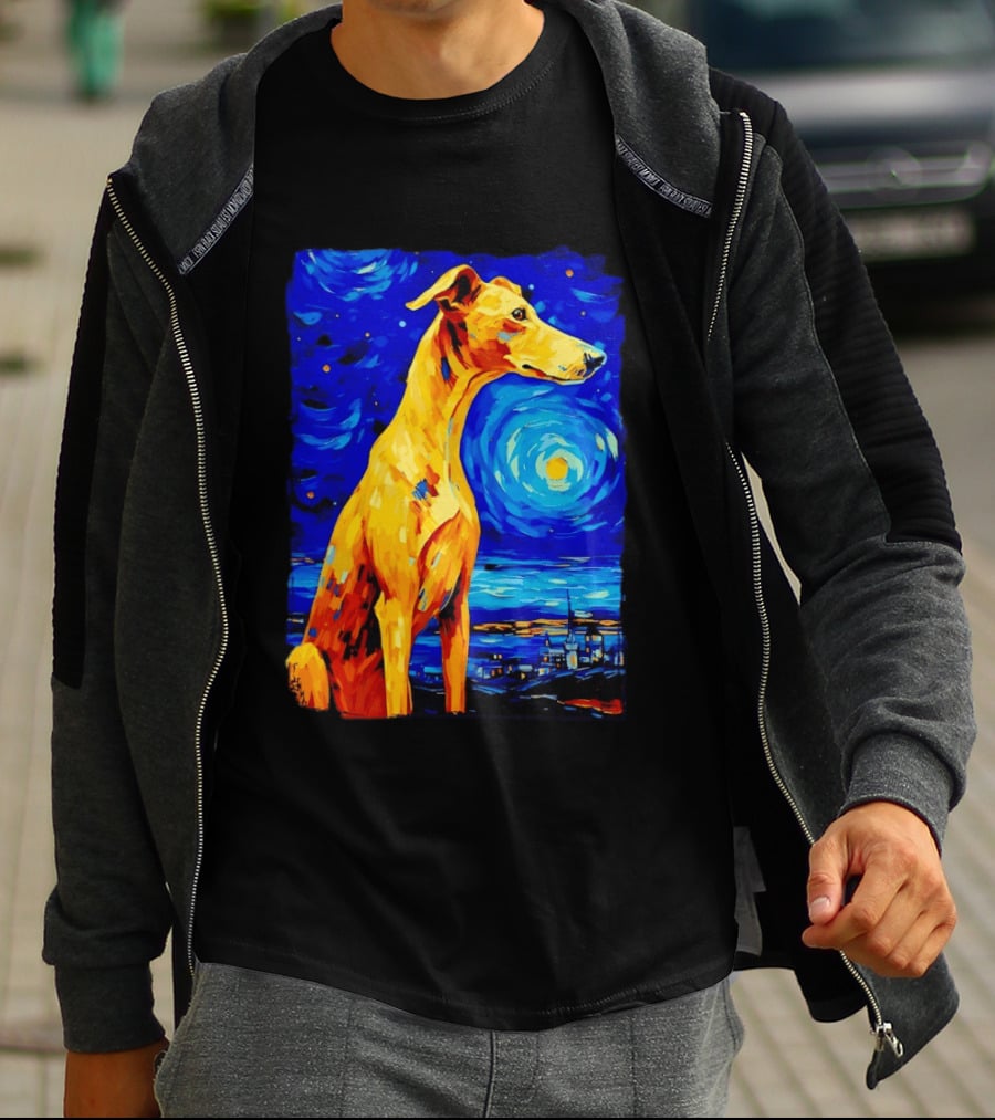 Greyhound Dog In The Starry Night By Vincent Van Gogh T-Shirt