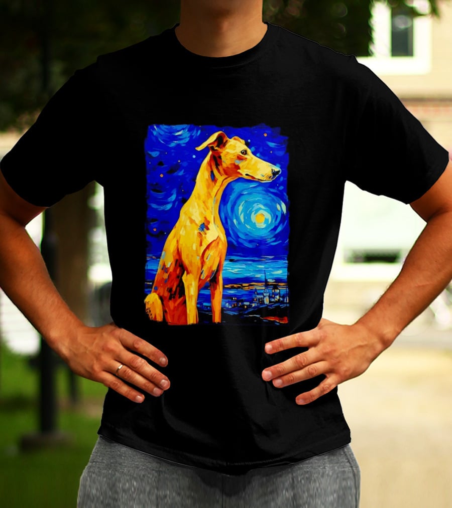 Greyhound Dog In The Starry Night By Vincent Van Gogh T-Shirt