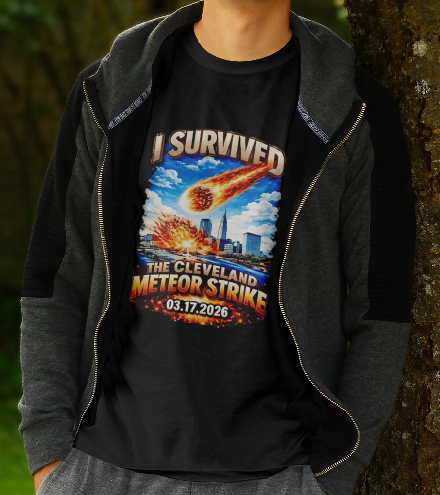 I Survived Cleveland Meteor Strike 03 17 2026 City Skyline Impact Event T-Shirt