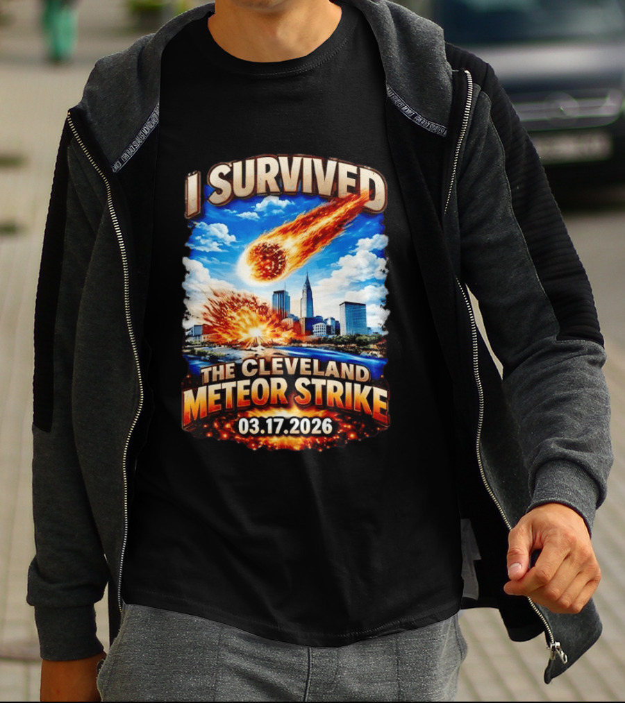 I Survived Cleveland Meteor Strike 03 17 2026 City Skyline Impact Event T-Shirt