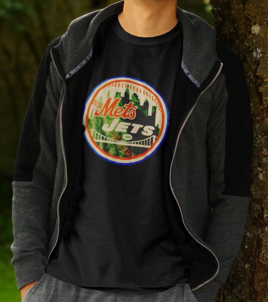 New York Mets Jets Football Baseball Crossover Skyline Bridge T-Shirt