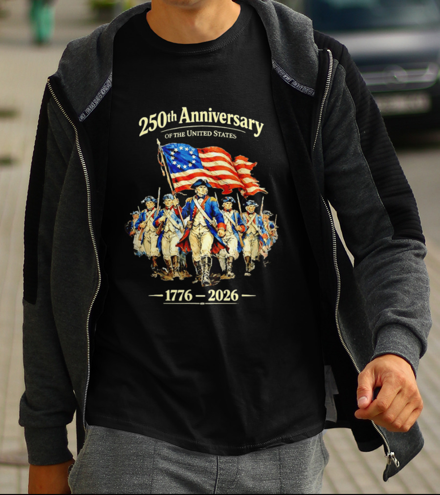 250th Anniversary American Patriots Holding Flag 1776 2026 T-Shirt