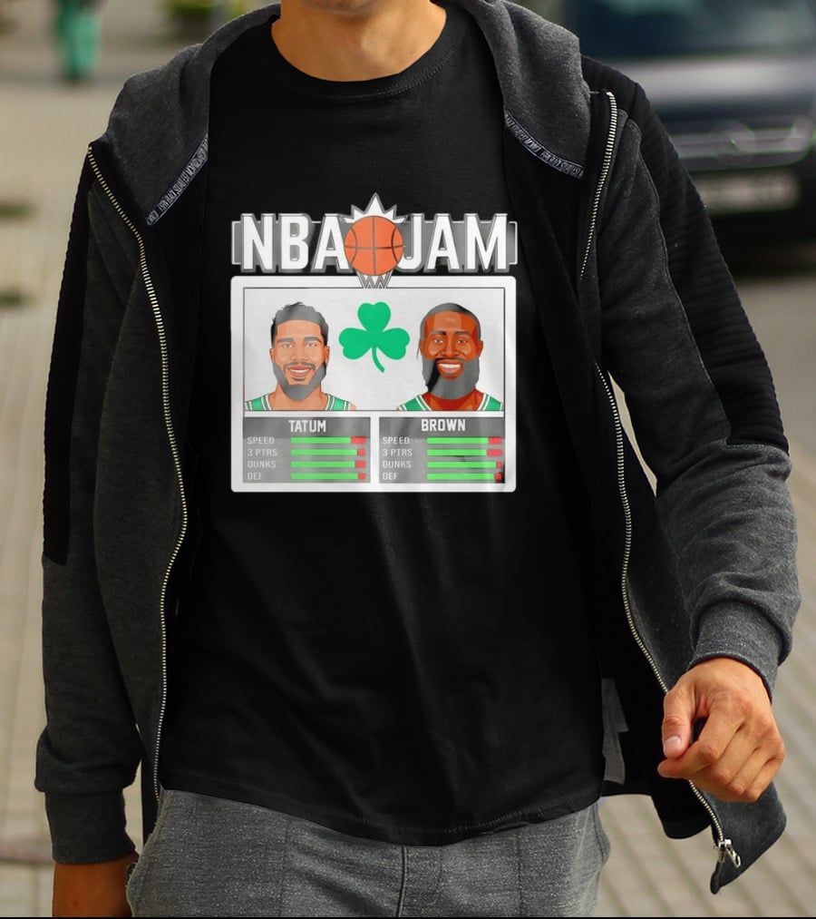 NBA Jam Jaylen Brown Jayson Tatum Celtics Stats T-Shirt