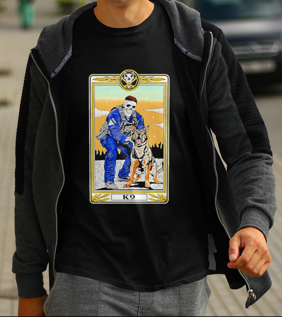 K9 Skull Masked Officer And German Shepherd Duo T-Shirt