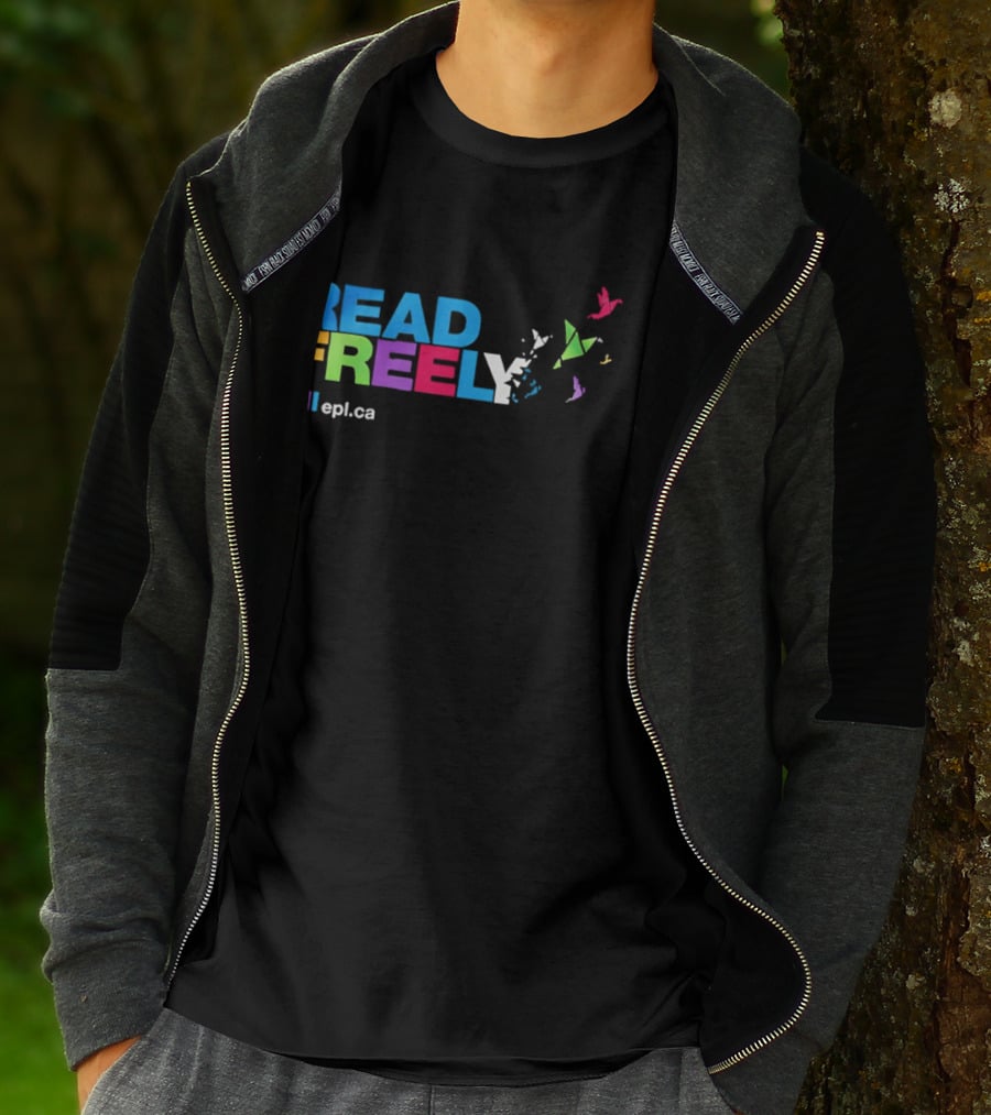 Read Freely Epl Ca Colorful Typography With Flying Origami Birds T-Shirt
