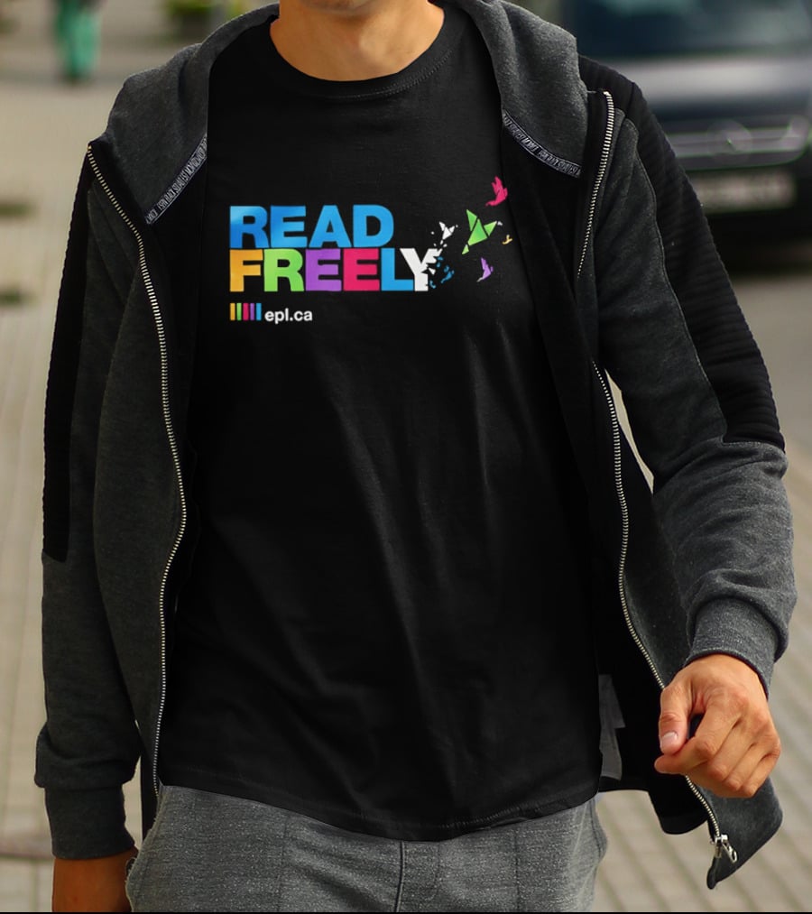 Read Freely Epl Ca Colorful Typography With Flying Origami Birds T-Shirt