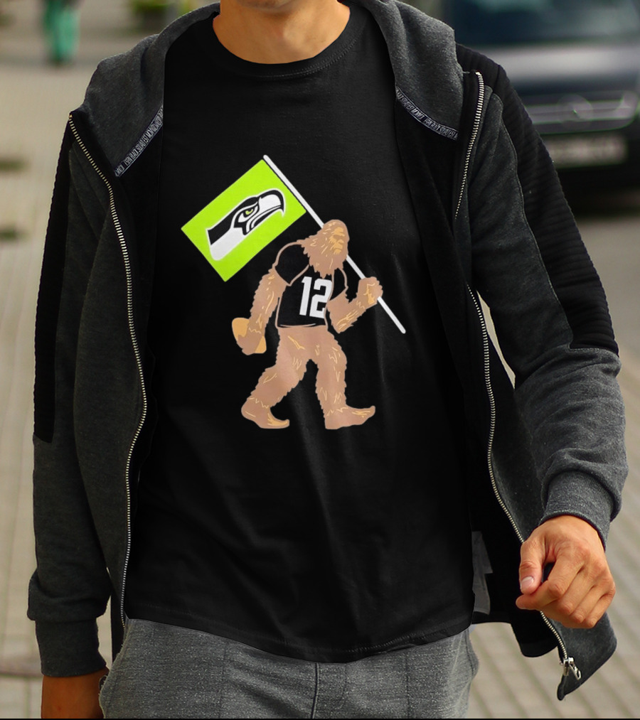Seattle Seahawks Sasquatch 12 Flag Bearer Fan Gear T-Shirt