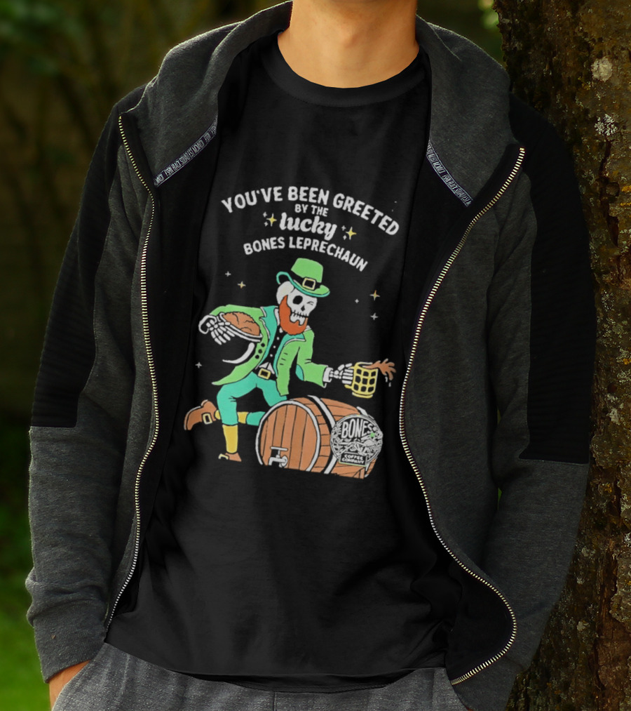 Lucky Bones Leprechaun With Beer And Barrel Celebration T-Shirt