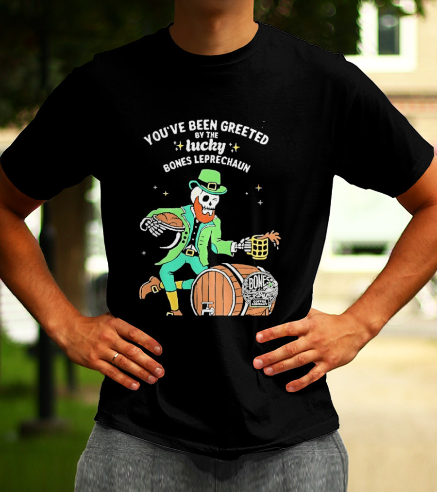 Lucky Bones Leprechaun With Beer And Barrel Celebration T-Shirt