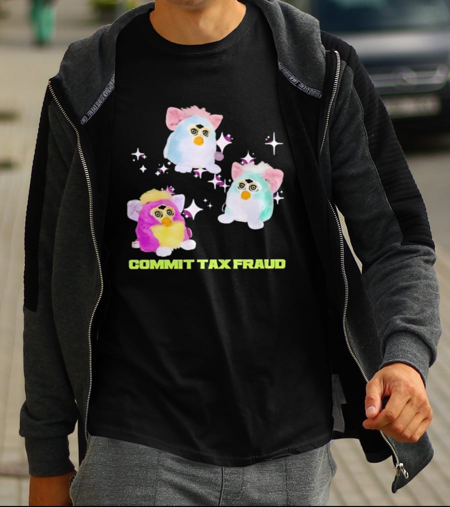Pink Blue Furbies Sparkles Commit Tax Fraud Fun T-Shirt