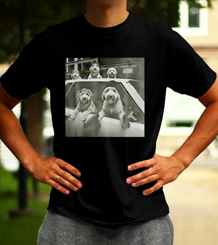 Spinone Italiano Dog Gang Holding Pistol Driving Car Eendoodle Layered T-Shirt