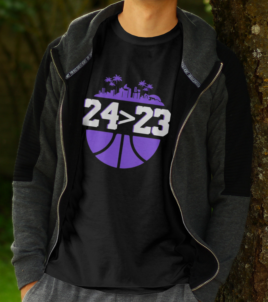 24 Is Greater Than 23 Basketball Los Angeles Skyline T-Shirt