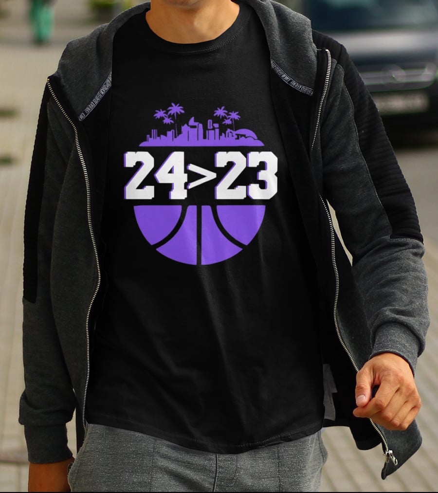 24 Is Greater Than 23 Basketball Los Angeles Skyline T-Shirt