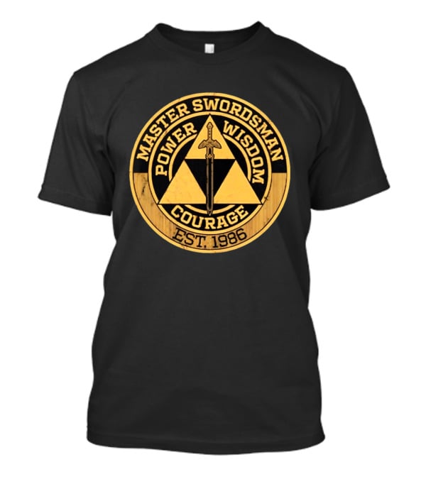 Master Swordsman Power Wisdom Courage Triforce Emblem Est 1986 Legends T-Shirt