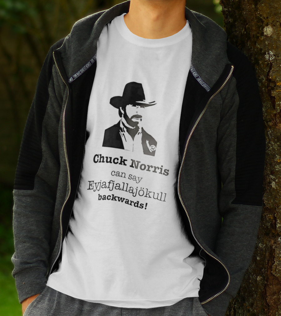 Chuck Norris Can Say Eyjafjallajokull Backwards Cowboy Hat Beard T-Shirt