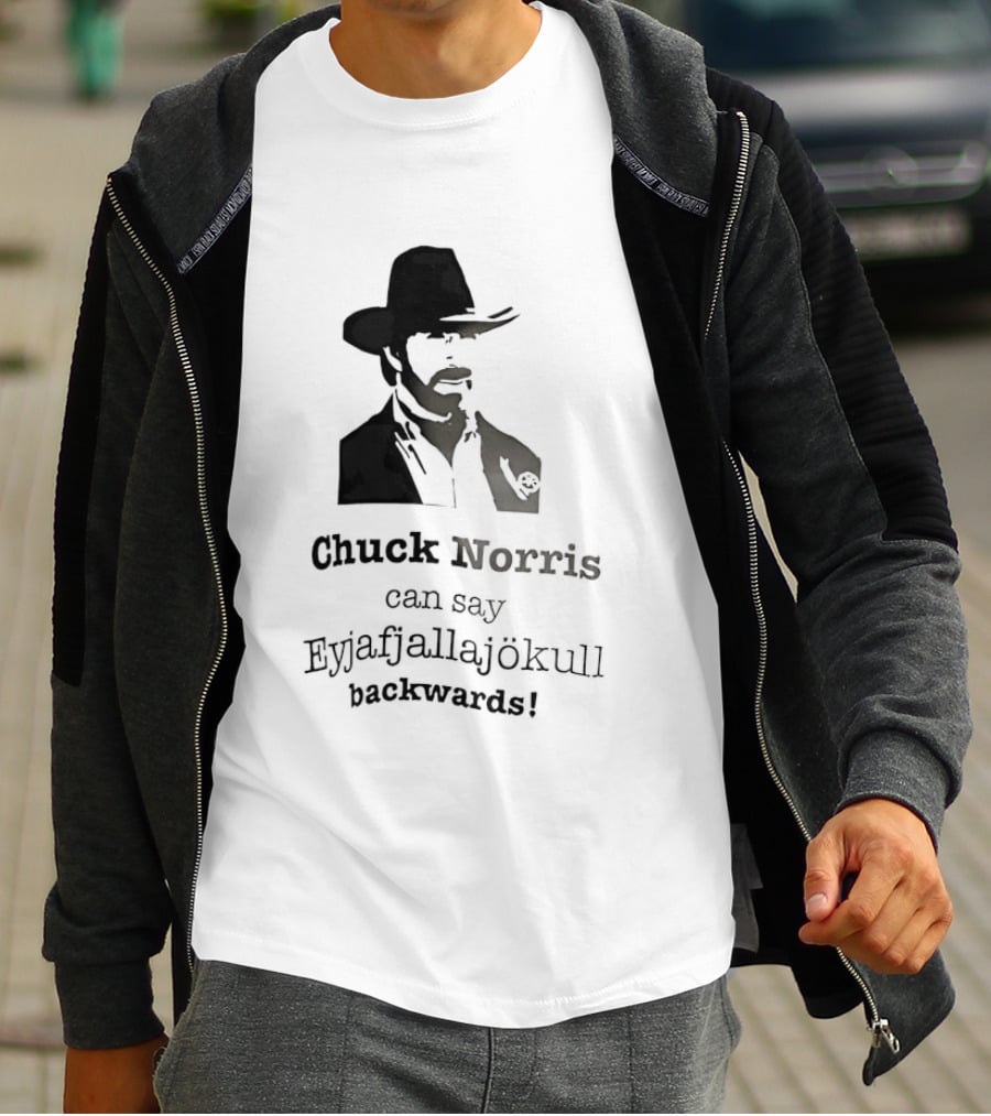 Chuck Norris Can Say Eyjafjallajokull Backwards Cowboy Hat Beard T-Shirt