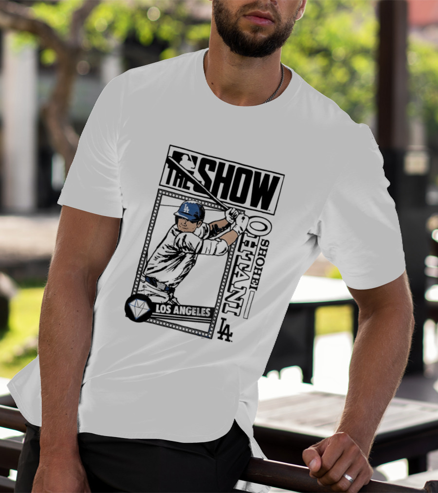 Shohei Ohtani 17 MLB The Show Los Angeles Dodgers Caricature T-Shirt