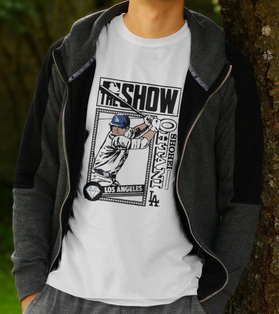Shohei Ohtani 17 MLB The Show Los Angeles Dodgers Caricature T-Shirt