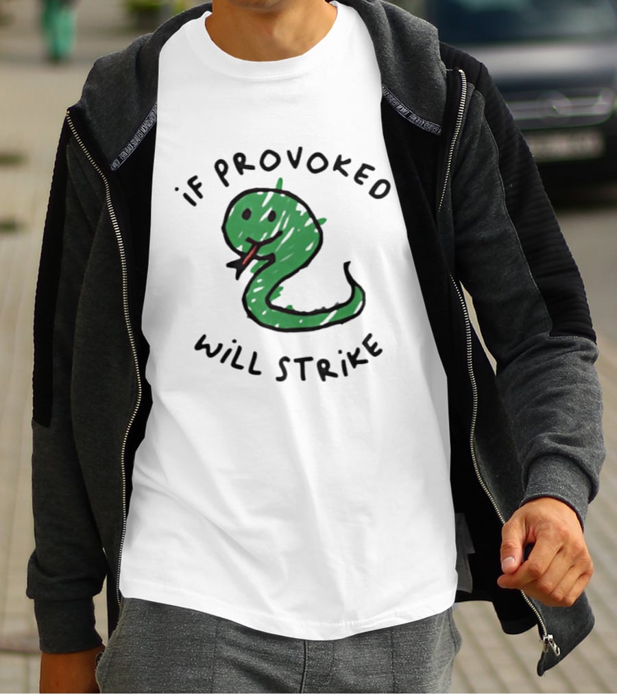 Snake If Provoked Will Strike Green Cartoon Serpent T-Shirt